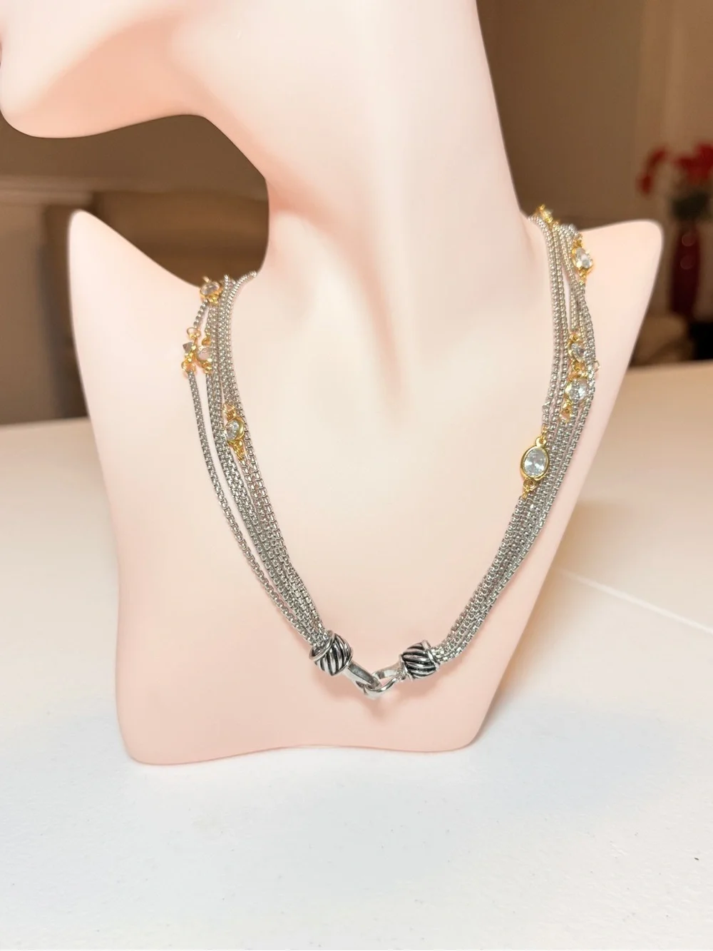 Italian Design 18Kt Gold Plated Silver and Gold Crystals Necklace
